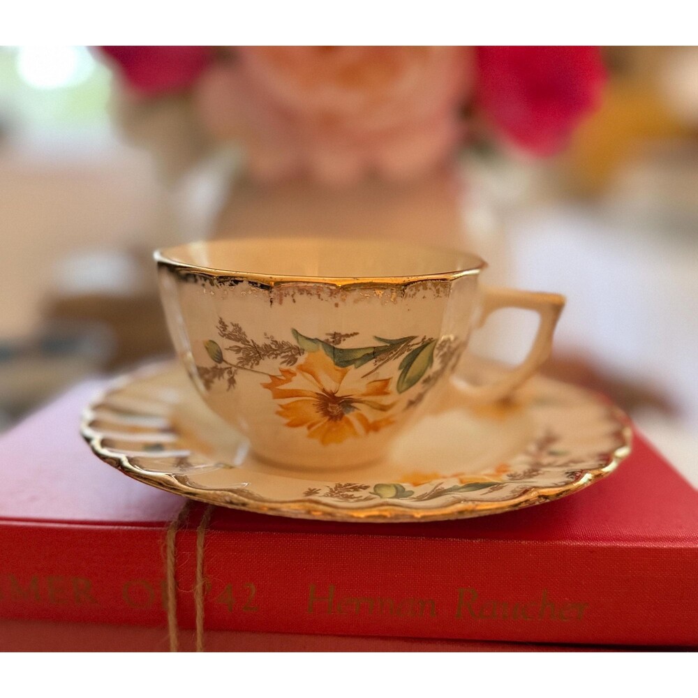 Vintage Limoges Yellow Daisy Teacup Saucer | French Porcelain Floral Tea Set